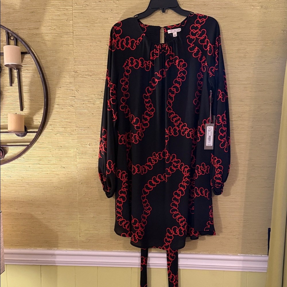 New York & Company Black Dress with Red Chain Design